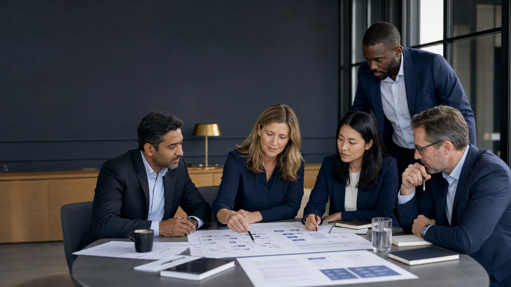 Professionals reviewing a skills map and supervised AI delivery artifacts